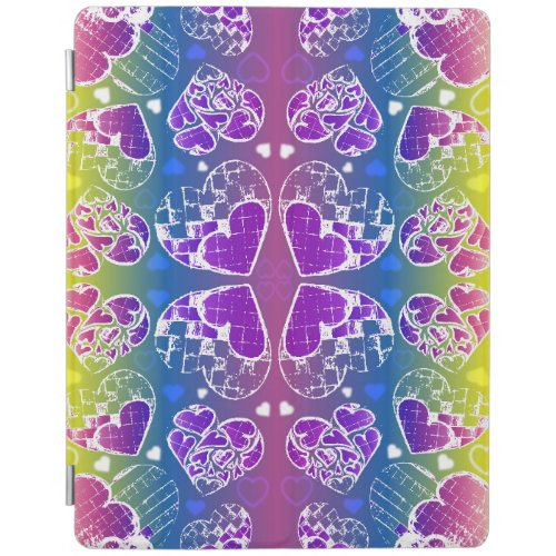 Fun Purple blue yellow Whimsical Hearts pattern iPad Smart Cover