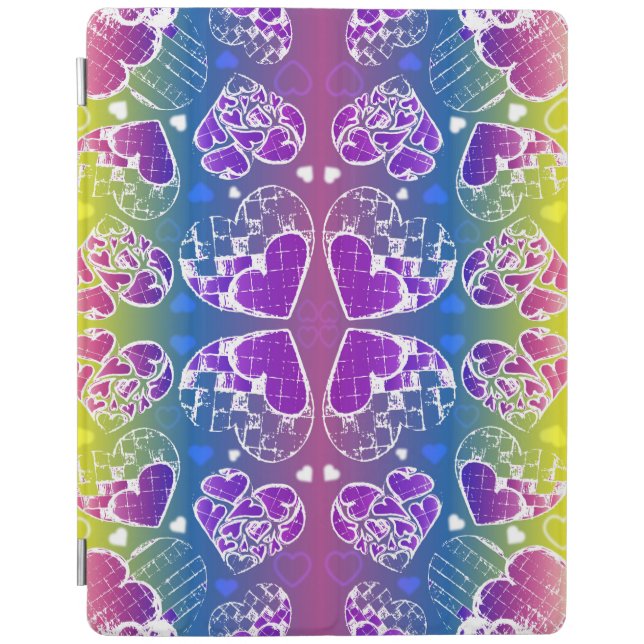 Fun Purple, blue, yellow Whimsical Hearts pattern iPad Smart Cover (Front)