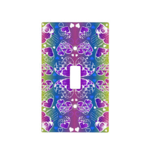 Fun Purple, blue, yellow Whimsical Hearts pattern Light Switch Cover