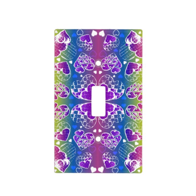 Fun Purple, blue, yellow Whimsical Hearts pattern Light Switch Cover (Front)