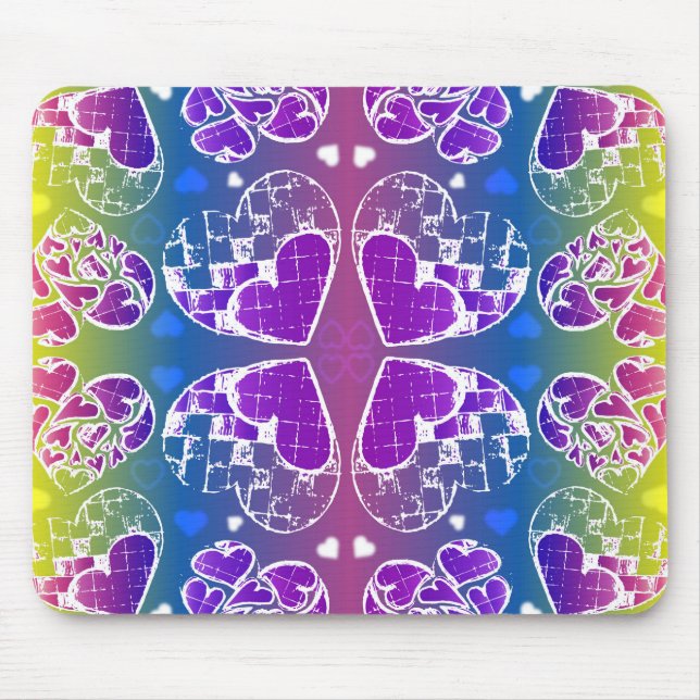 Fun Purple, blue, yellow Whimsical Hearts pattern Mouse Pad (Front)