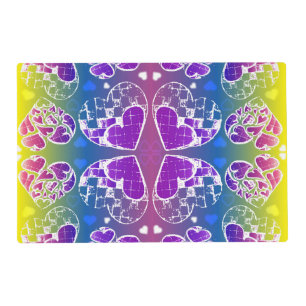 Fun Purple, blue, yellow Whimsical Hearts pattern Placemat