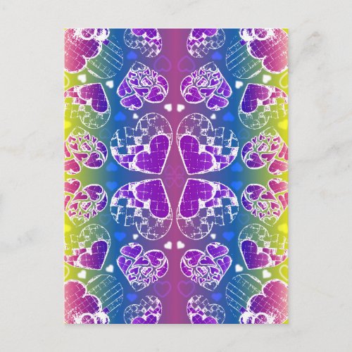 Fun Purple blue yellow Whimsical Hearts pattern Postcard