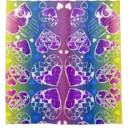 Fun Purple blue yellow Whimsical Hearts pattern Shower Curtain