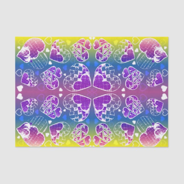 Fun Purple, blue, yellow Whimsical Hearts pattern Tissue Paper (Front)