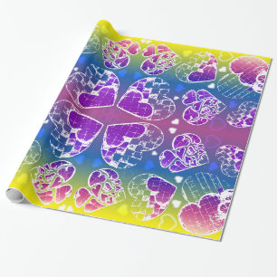 Fun Purple, blue, yellow Whimsical Hearts pattern Wrapping Paper
