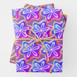 Fun Purple Cookie Pattern Wrapping Paper Sheets