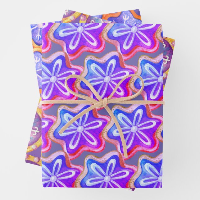 Fun Purple Cookie Pattern  Wrapping Paper Sheets (In situ)
