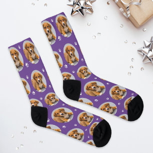 Fun Purple Custom Dog Photo Paw Print Socks