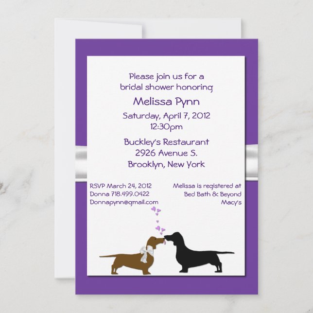 Fun Purple Dachshunds Bridal Shower Invitation (Front)