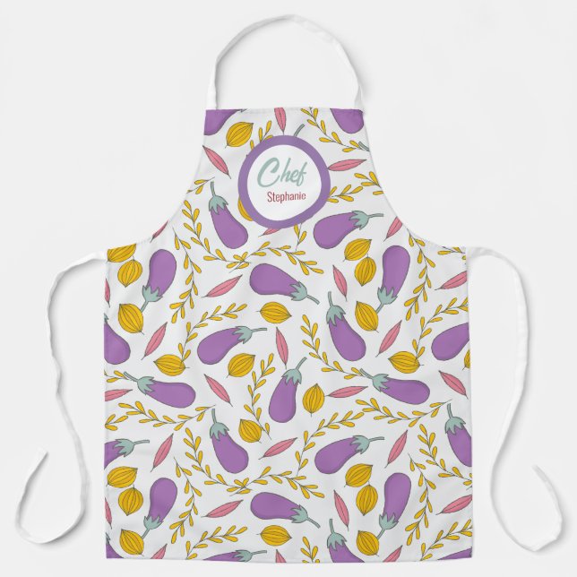 Fun Purple Eggplant Pattern Personalized Apron (Front)