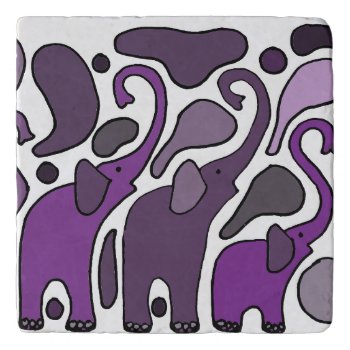 Fun Purple Elephants Abstract Art Stone Trivet by inspirationrocks at Zazzle