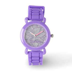 Fun Purple Floral Silicone Personalized Kids Watch
