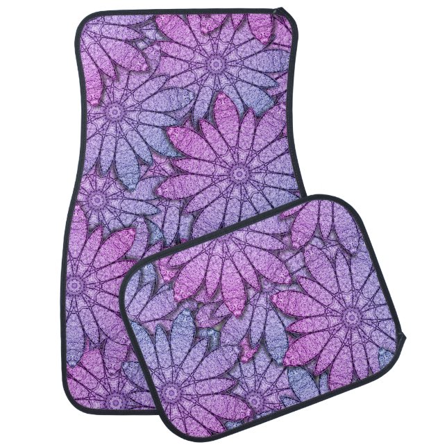 Fun Purple Flowers Car Floor Mat (Set)