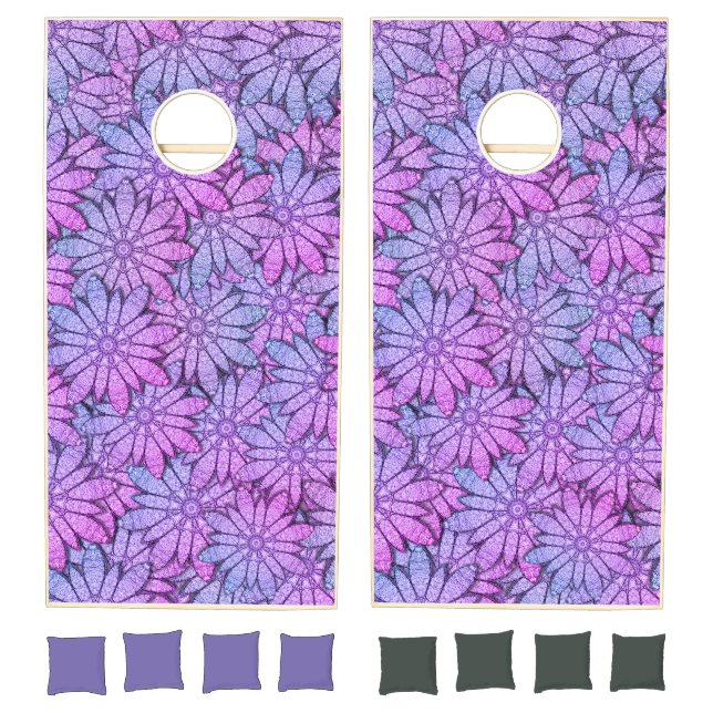 Fun Purple Flowers Cornhole Set (Set)