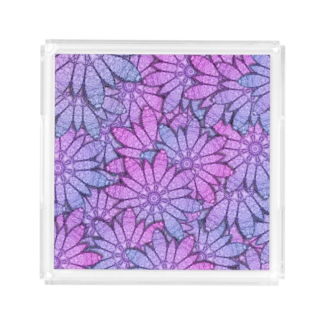Fun Purple Flowers Perfume Vanity Acrylic Tray (Front)