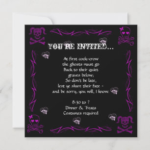 Fun Purple Girl Gothic Skulls Halloween Party Invitation