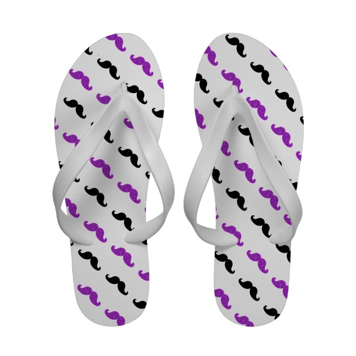 Fun Purple Glitter, Black Mustache, Girly Flip Flops