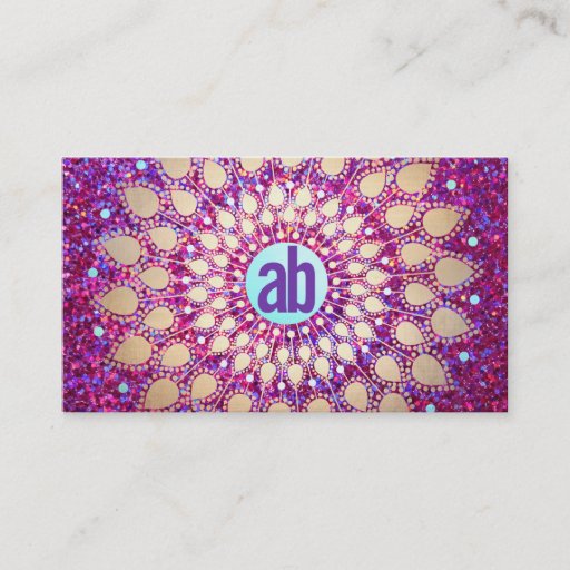 Customizable Fun Purple Glitter Festive Monogram Sparkly Business Cards