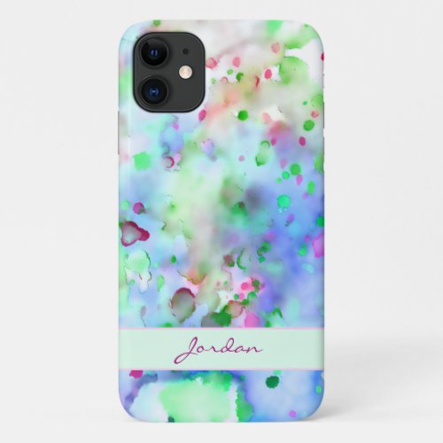 Fun Purple  Green Watercolor Paint Splatters iPhone 11 Case