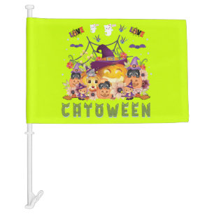 Fun Purple Hat Catoween, Cute Orange Pumpkin Car Flag