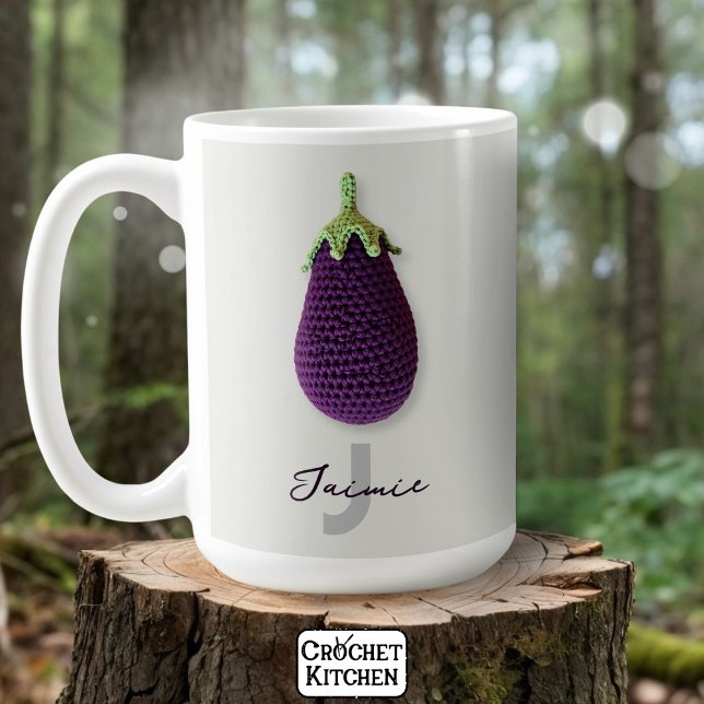 Fun Purple Modern Minimal Crochet Eggplant Name  Coffee Mug (Creator Uploaded)
