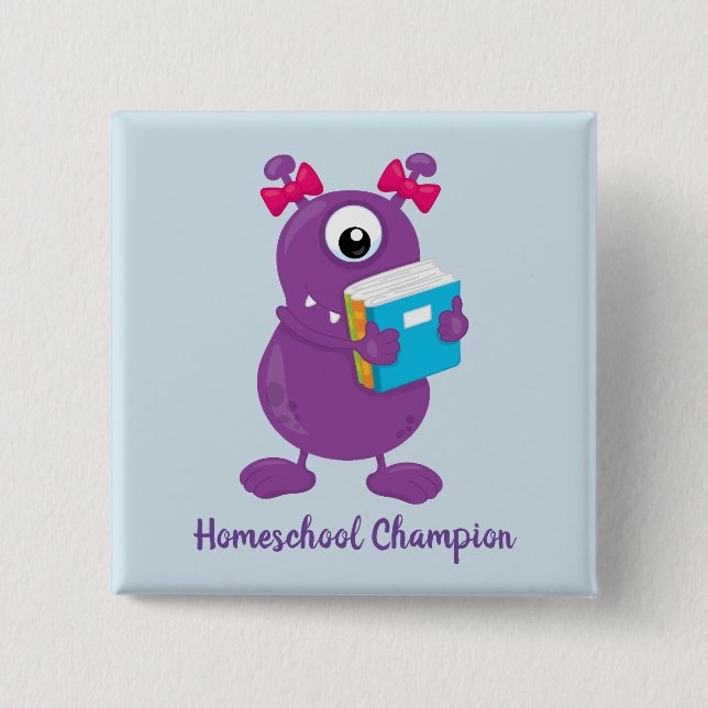 Fun Purple Monster Homeschool Champion Button (Front)