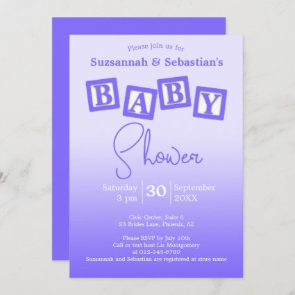 Fun Purple Ombre BABY Blocks Shower Invitation
