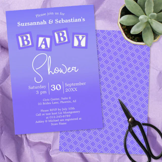 Fun Purple Ombre BABY Blocks Shower Invitation Zazzle