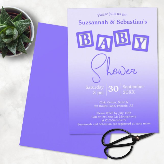 Fun Purple Ombre BABY Blocks Shower Invitation (Creator Uploaded)