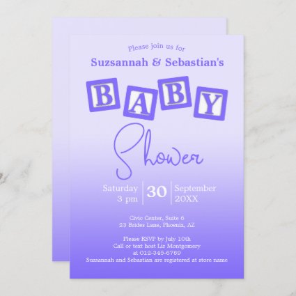 Fun Purple Ombre BABY Blocks Shower Invitation