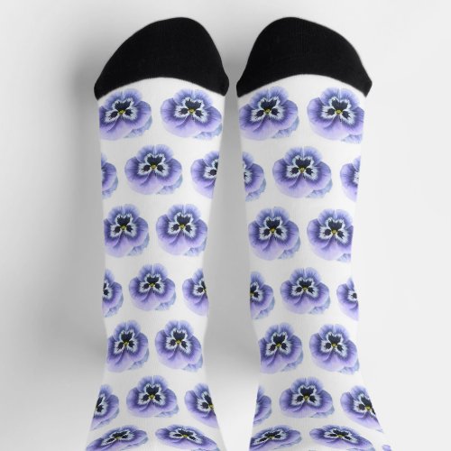 Fun Purple Pansy Face Print Socks