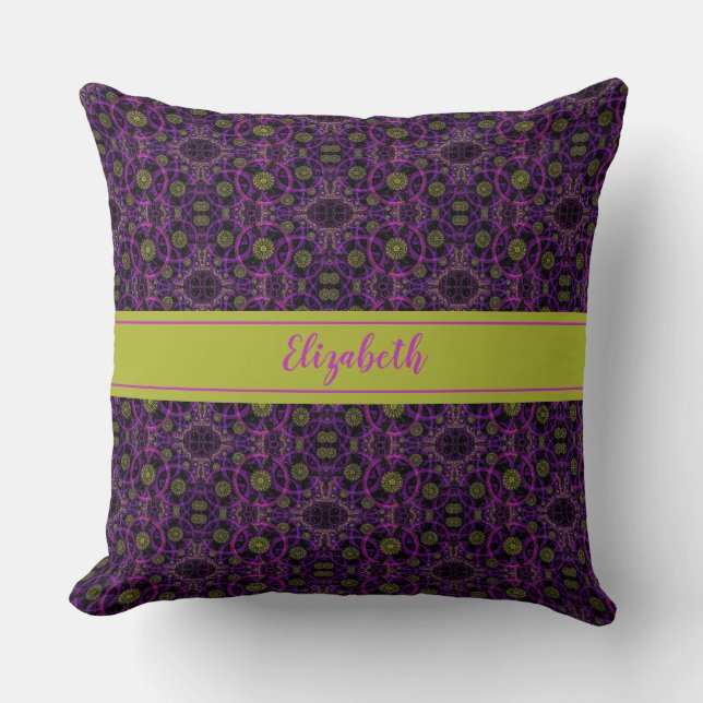 Fun Purple Pattern Monogrammed Throw Pillow (Front)