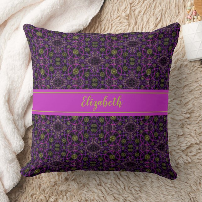 Fun Purple Pattern Monogrammed Throw Pillow (Blanket)
