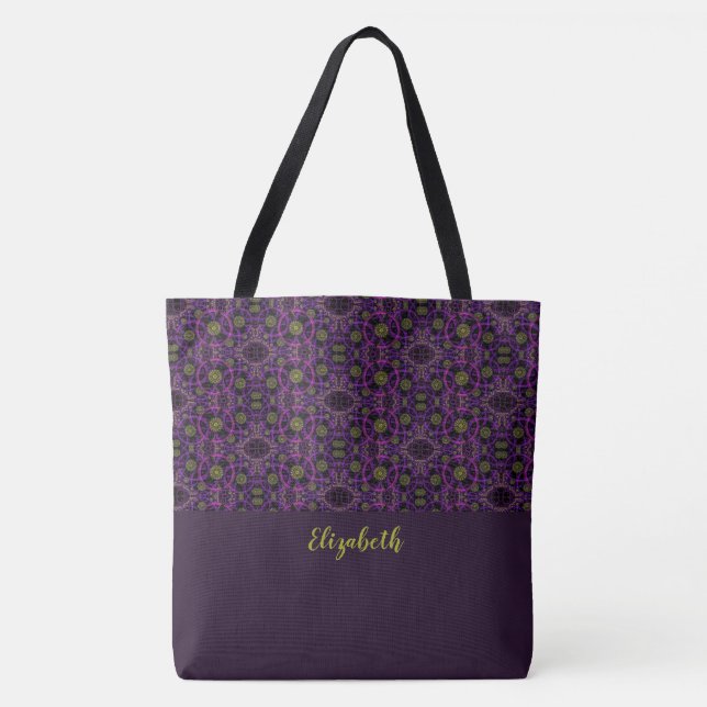 Fun Purple Pattern Monogrammed Tote Bag (Front)