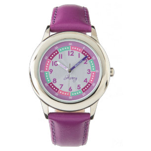 Fun Purple Personalize Kids Learn To Tell Time Watch