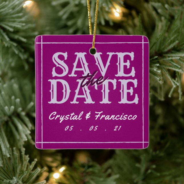 Fun Purple Save The Date Ceramic Ornament (Tree)