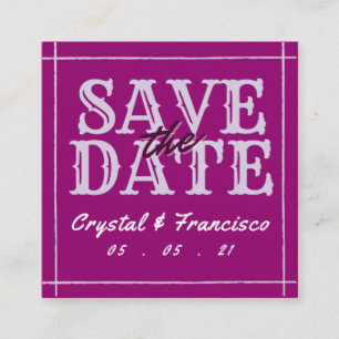 Fun Purple Save The Date Square Business Card