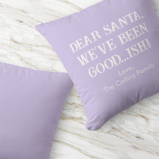 Fun Purple Typography Family Name Modern Christmas Throw Pillow (Fun Purple Typography Family Name Modern Christmas Throw Pillow)