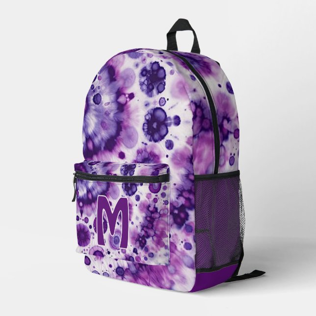Fun Purple Violet Pink Batik Circles Art Pattern Printed Backpack (Back Corner Right)