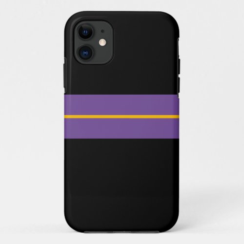 Fun Purple Yellow Racing Stripes Black Background iPhone 11 Case