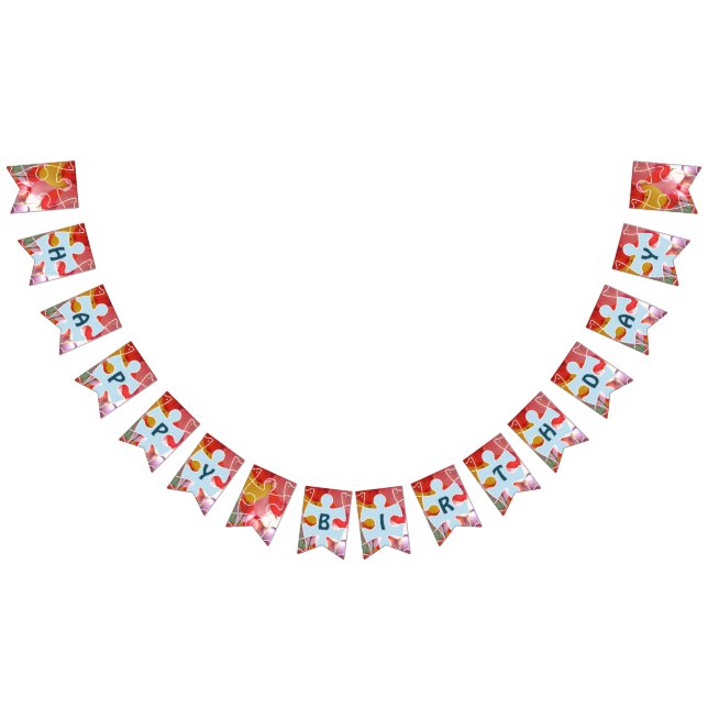 Fun Puzzle Balloon Happy Birthday Bunting Flags (All)