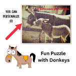 Fun Puzzle with Donkeys<br><div class="desc">Vignette of Momma and baby donkeys up at the Oatman Mine in sunny Arizona. A real wild west experience. You can change the text to personalize it with your favorite Wild West Destination. Donkey puzzle. Makes a great gift!</div>