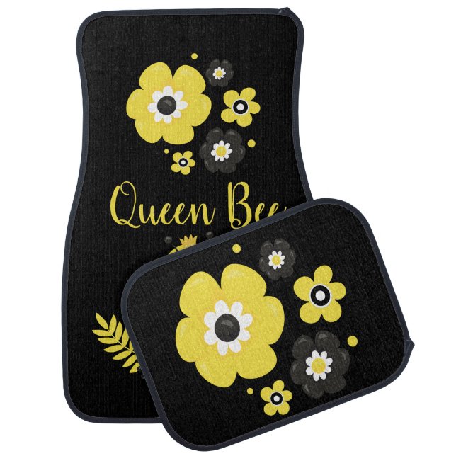 Fun Queen Bee and Daisy Flowers Cute Car Floor Mat (Set)