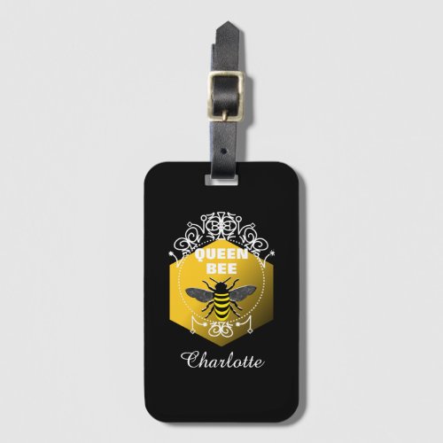Fun Queen Bee Vintage Inspired Modern Personalized Luggage Tag
