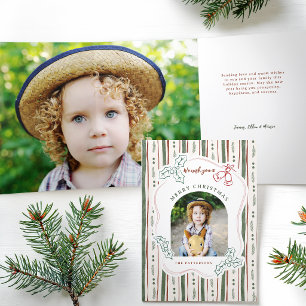 Fun Quirky Christmas Doodle Floral Stripes Photo Tri-Fold Card