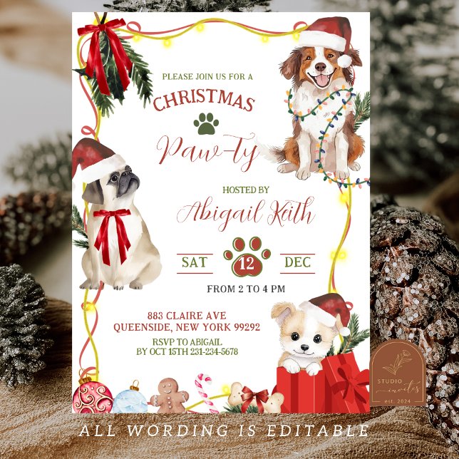 Fun Quirky Dog Christmas Pawty Invitation (Creator Uploaded)