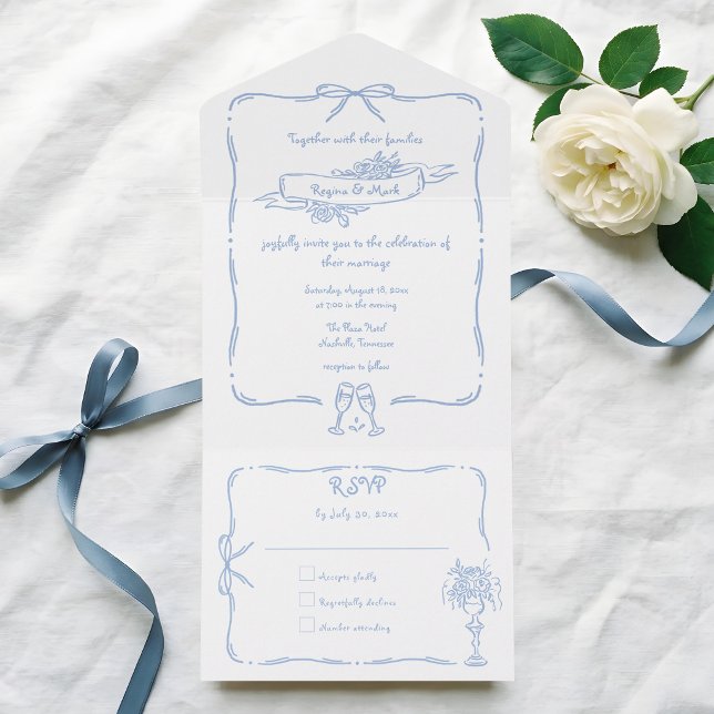 Fun Quirky Hand Drawn Doodle Wedding All In One Invitation (Creator Uploaded)