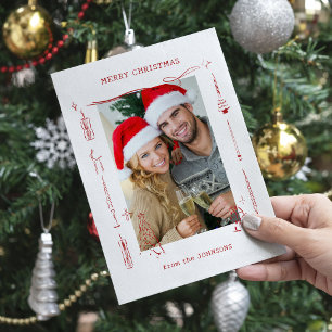 Fun Quirky Red Doodle Christmas Photo Frame Holiday Card