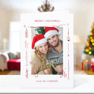 Fun Quirky Red Doodle Christmas Photo Frame Holiday Card